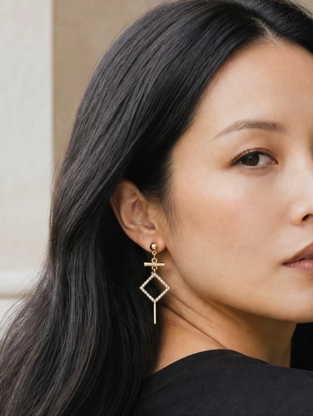 Geometric Dangle Earrings with Crystal Accents